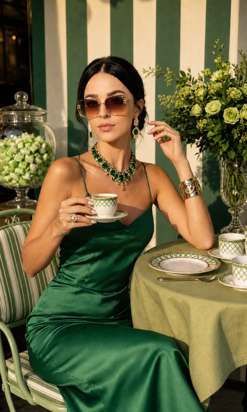 Result — summer café scene with a model